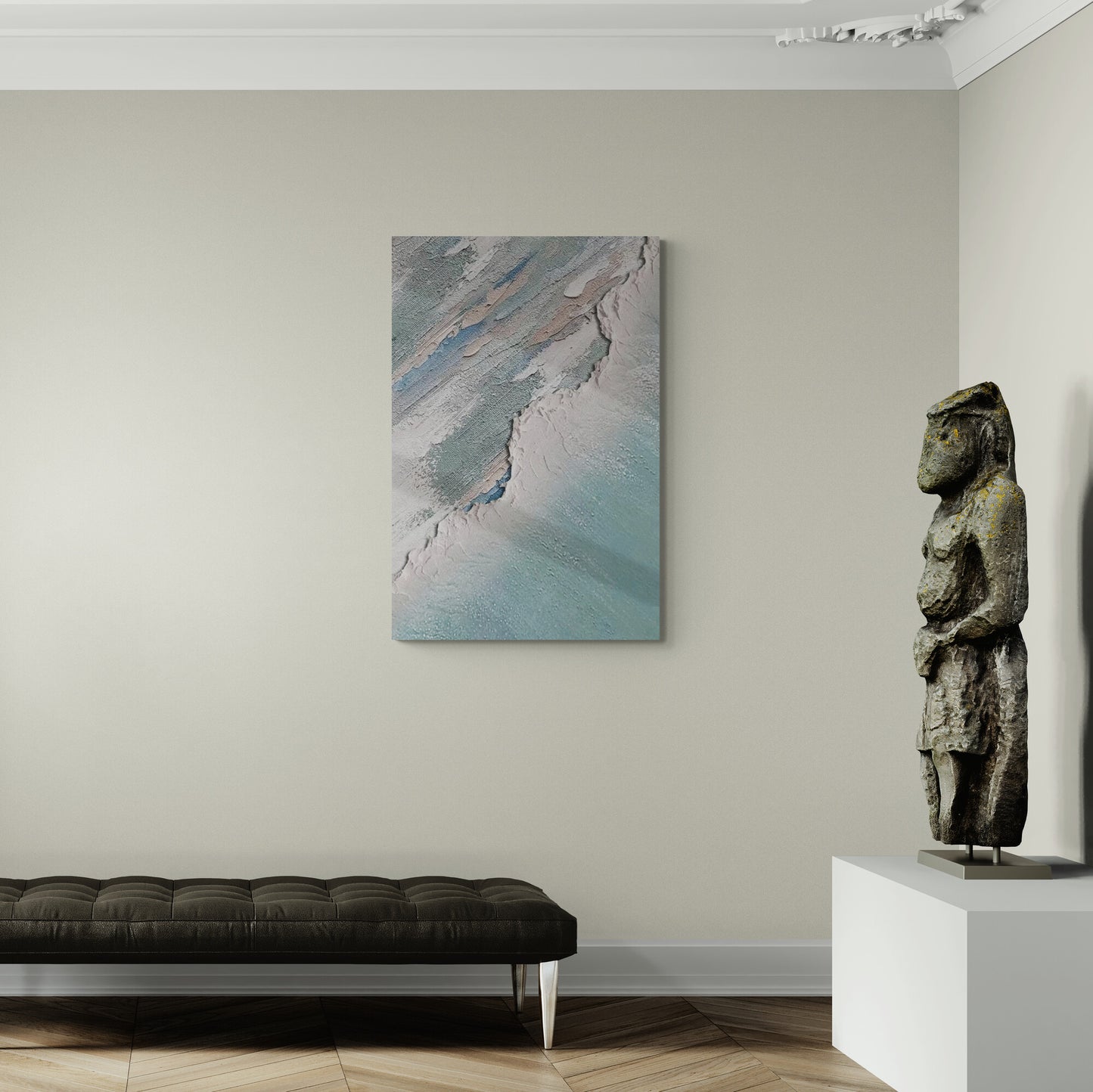 Abstrakte Wandkunst, gerahmter blauer Leinwanddruck, modernes druckbares Kunstwerk, Wandkunst mit Ölgemälde-Effekt, Geschenk für ihn