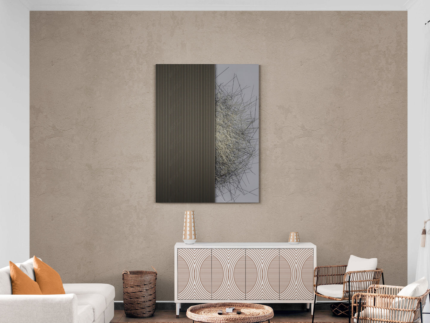 Abstrakte schwarz-weiße Wandkunst, moderner gerahmter Leinwanddruck, großes hängendes Wanddekor, neutraler Schlafzimmer-Kunstdruck, Geschenk für ihn