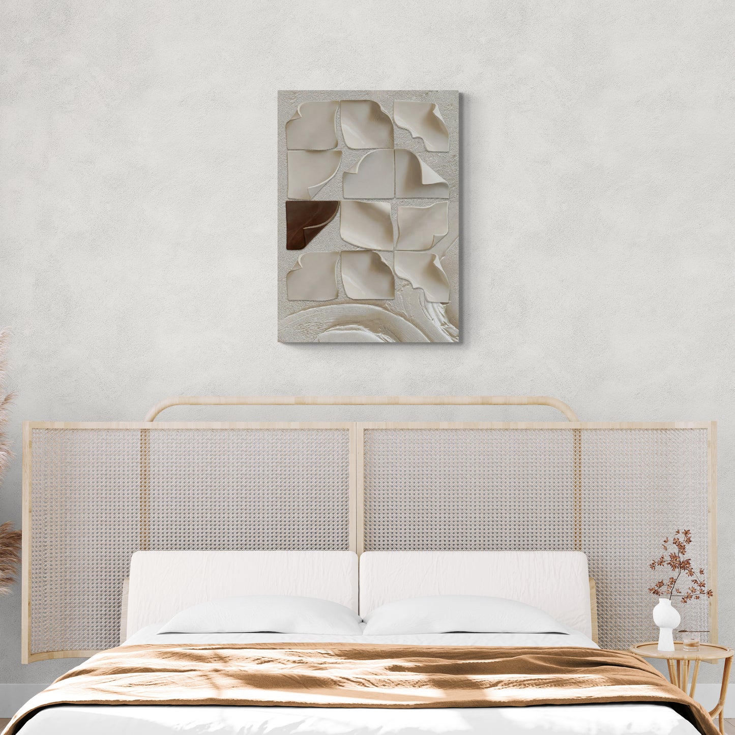 Wandkunst mit 3D-Effekt, abstrakter Leinwanddruck, weißer und brauner Kunstdruck, moderne Schlafzimmer-Wandkunst, Wandkunst über dem Bett, Geschenke für Männer
