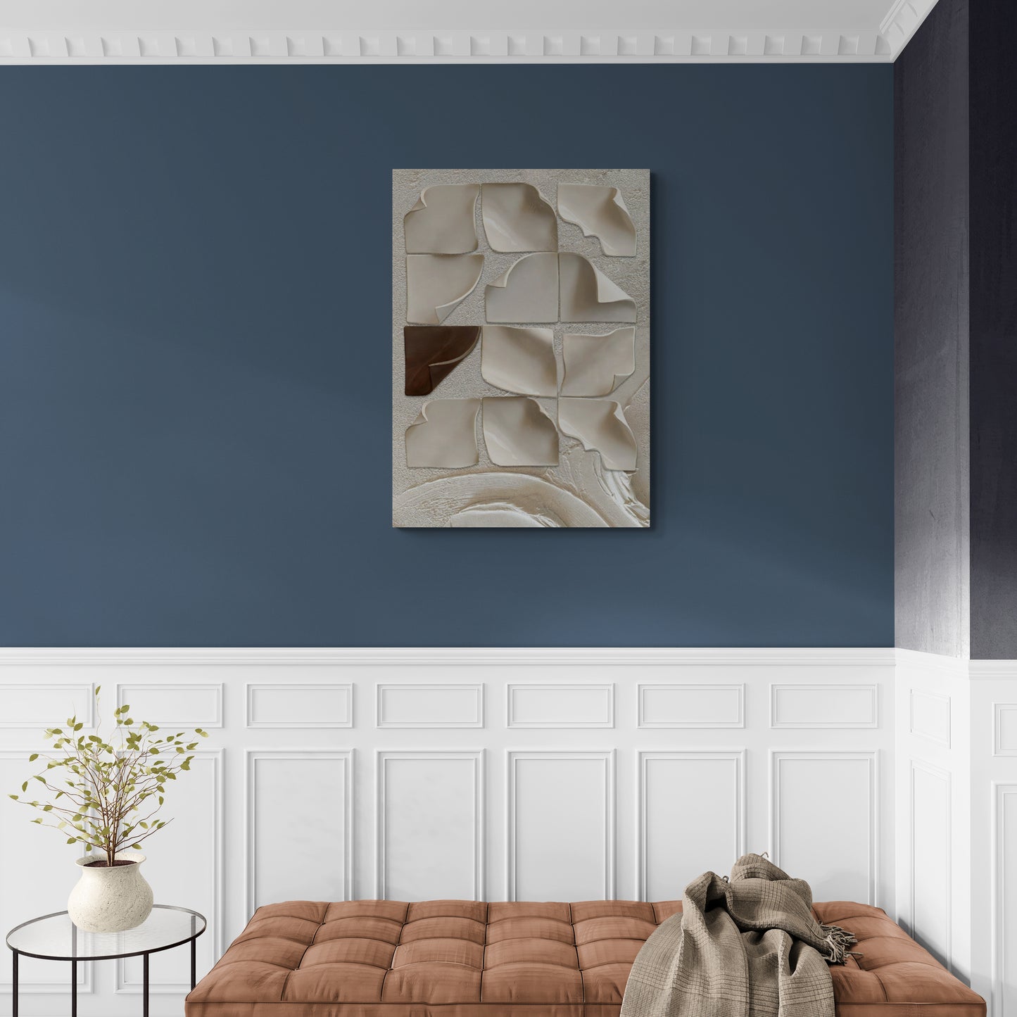 Wandkunst mit 3D-Effekt, abstrakter Leinwanddruck, weißer und brauner Kunstdruck, moderne Schlafzimmer-Wandkunst, Wandkunst über dem Bett, Geschenke für Männer