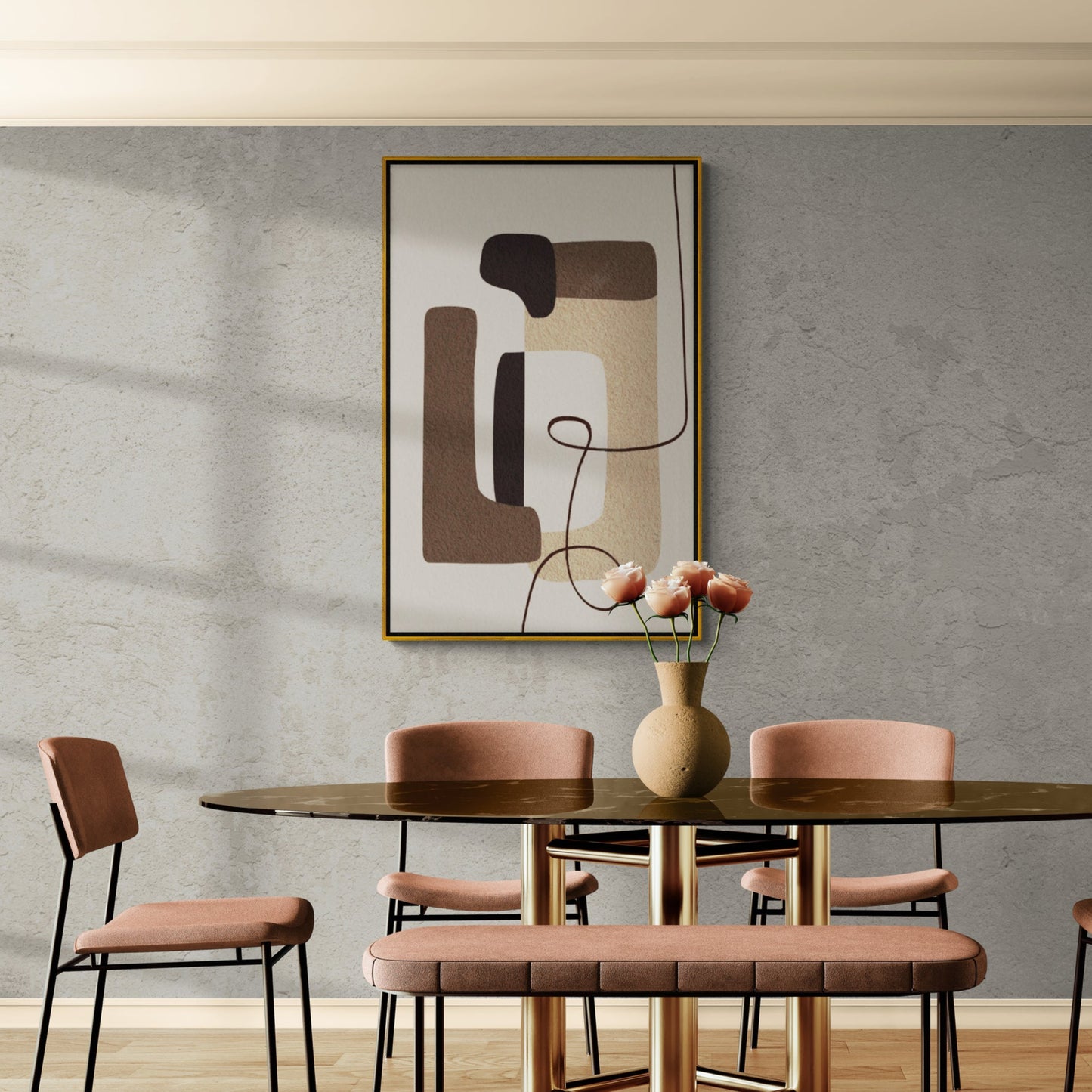 Geometrische Wandkunst, abstrakter Leinwanddruck, gerahmter weißer und brauner Kunstdruck, moderner Leinwanddruck, Wandkunst mit Goldrahmen, Kunstwerk mit weißem Rahmen, Geschenk für ihn