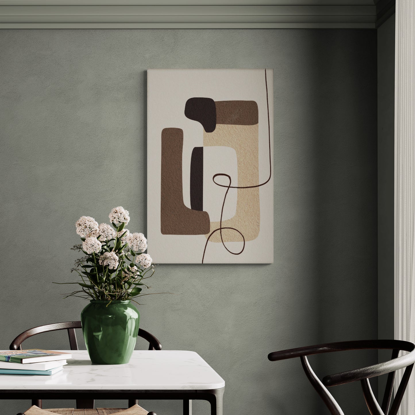 Geometrische Wandkunst, abstrakter Leinwanddruck, gerahmter weißer und brauner Kunstdruck, moderner Leinwanddruck, Wandkunst mit Goldrahmen, Kunstwerk mit weißem Rahmen, Geschenk für ihn