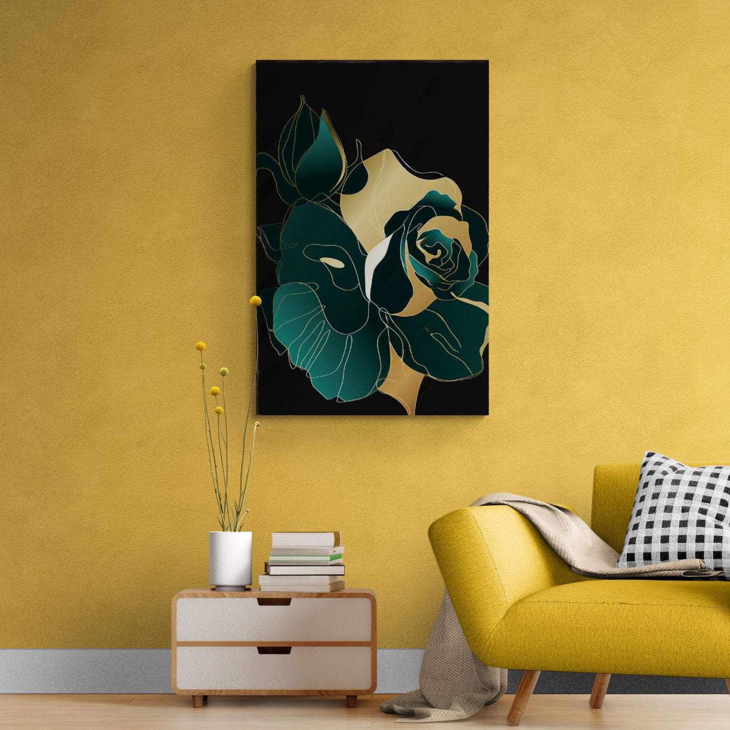 Florale Wandkunst, grüner Rosen-Kunstdruck, gerahmtes abstraktes Kunstwerk, große Blumen-Wandkunst, vertikale Wandkunst über dem Bett, Geschenk für die Frau