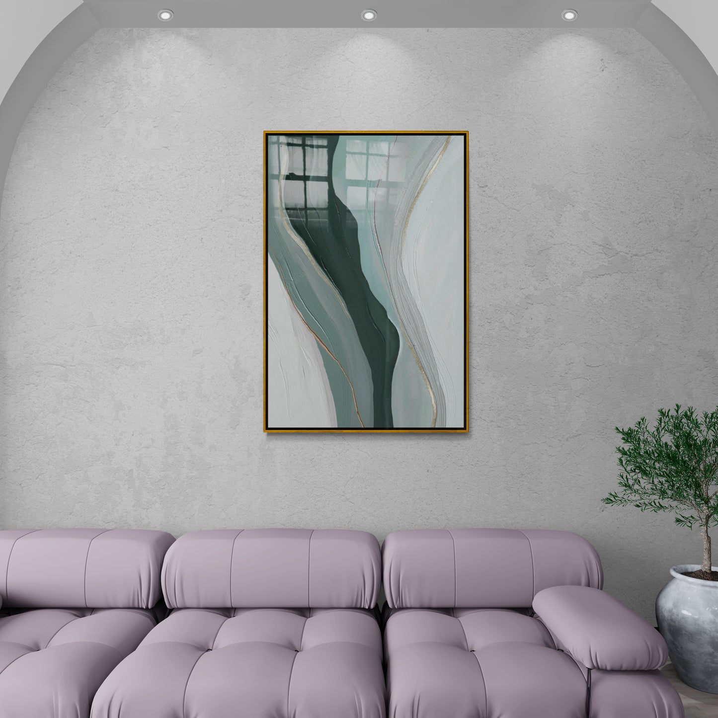 Abstrakte Wandkunst, grün-weißer Leinwanddruck, maskuline Wandkunst, zeitgenössischer Kunstdruck, Rahmenkunstwerk, Wandkunst im Aluminiumrahmen, weißes Rahmenkunstwerk, Geschenk für ihn