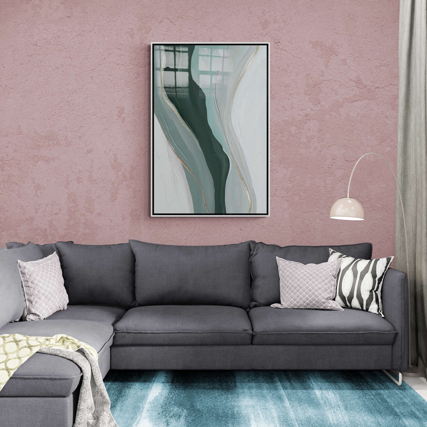 Abstrakte Wandkunst, grün-weißer Leinwanddruck, maskuline Wandkunst, zeitgenössischer Kunstdruck, Rahmenkunstwerk, Wandkunst im Aluminiumrahmen, weißes Rahmenkunstwerk, Geschenk für ihn