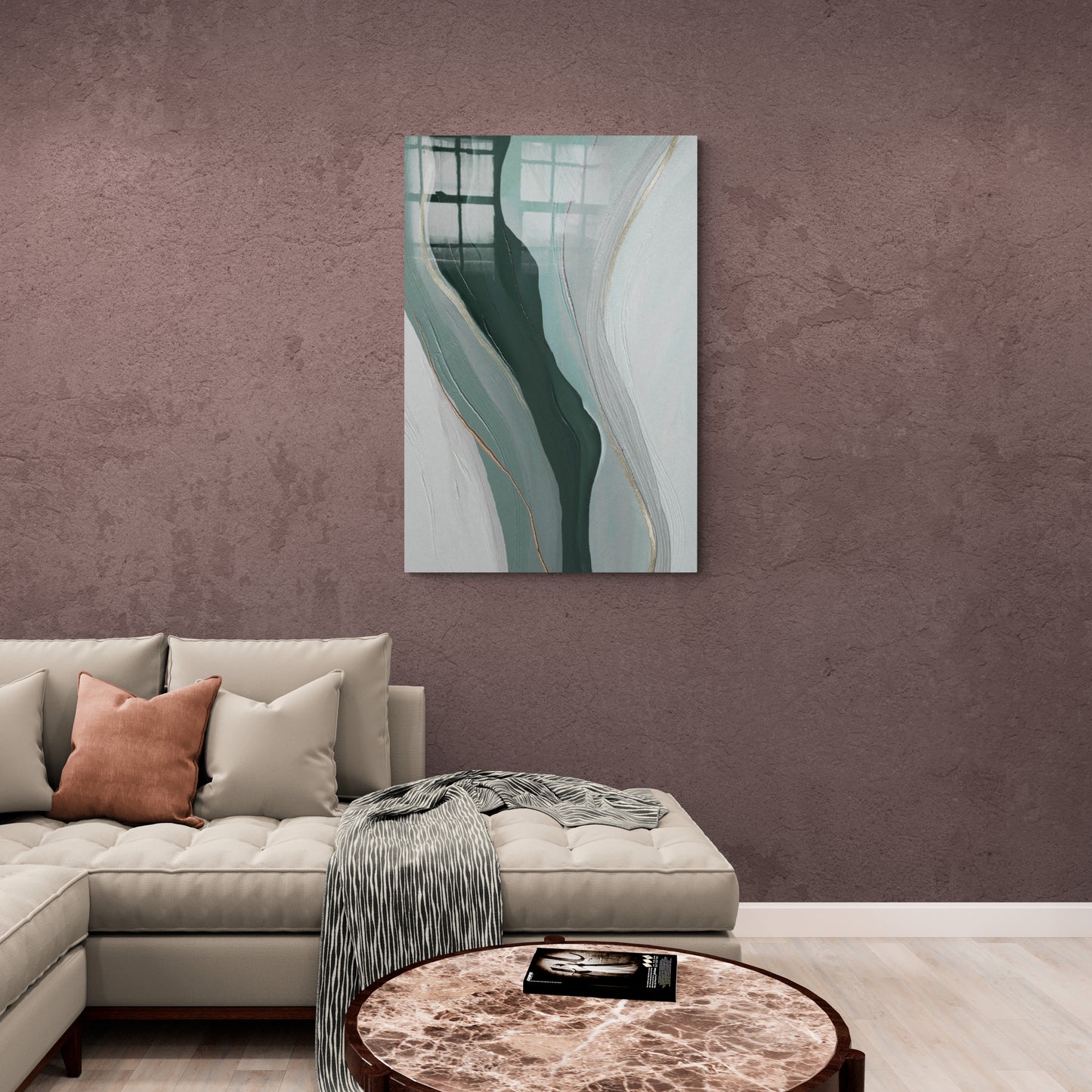 Abstrakte Wandkunst, grün-weißer Leinwanddruck, maskuline Wandkunst, zeitgenössischer Kunstdruck, Rahmenkunstwerk, Wandkunst im Aluminiumrahmen, weißes Rahmenkunstwerk, Geschenk für ihn