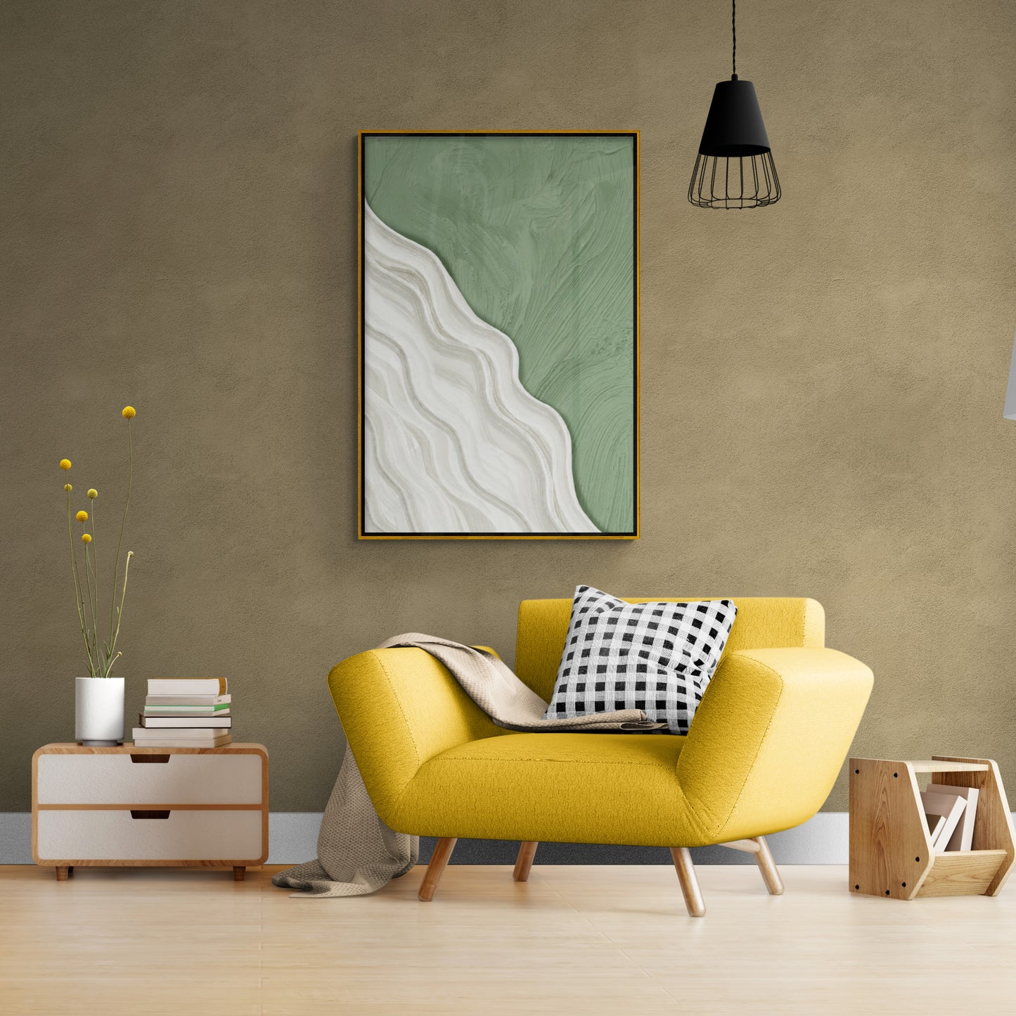 Abstrakte grün-weiße Wandkunst, Ölgemälde-Effekt Leinwanddruck, Kunstwerk über dem Bett, gerahmtes Kunstwerk, Rahmenwandkunst, Geschenk für ihn