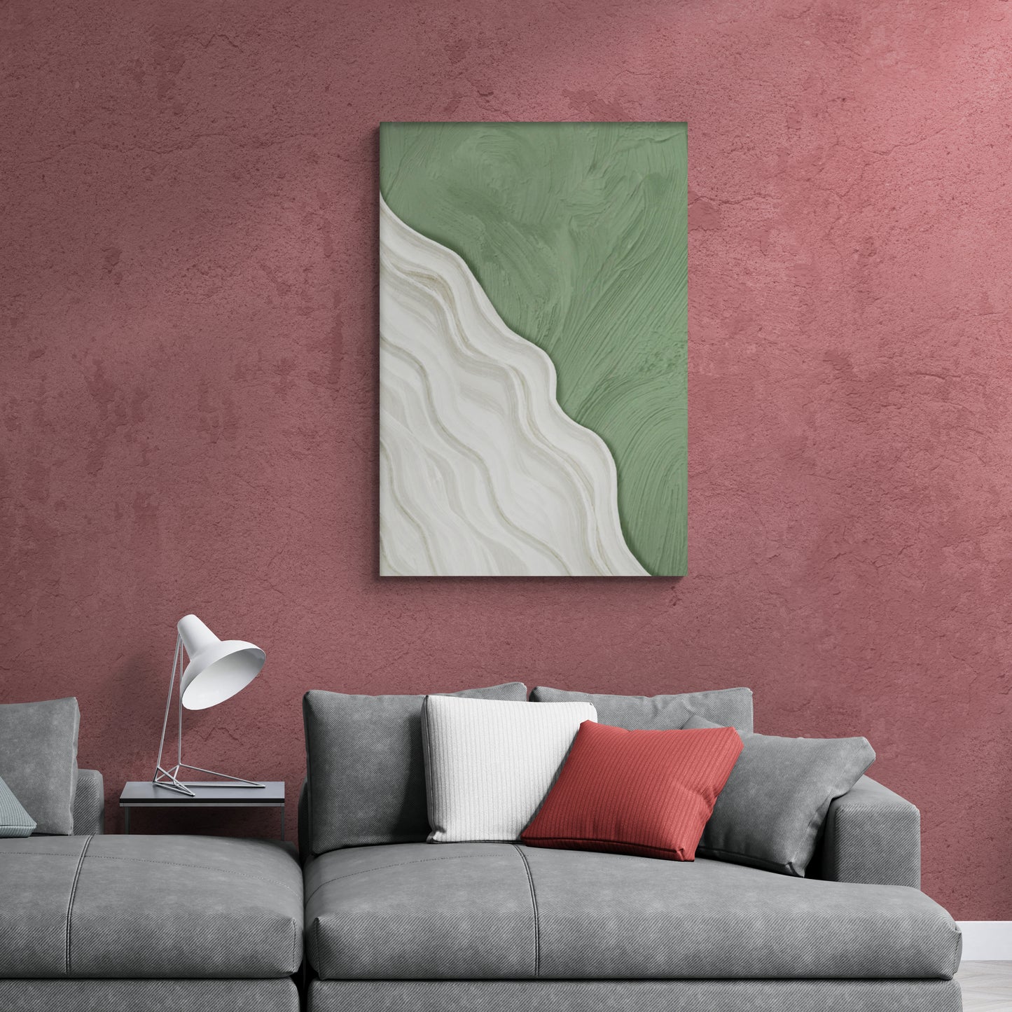 Abstrakte grün-weiße Wandkunst, Ölgemälde-Effekt Leinwanddruck, Kunstwerk über dem Bett, gerahmtes Kunstwerk, Rahmenwandkunst, Geschenk für ihn