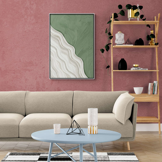 Abstrakte grün-weiße Wandkunst, Ölgemälde-Effekt Leinwanddruck, Kunstwerk über dem Bett, gerahmtes Kunstwerk, Rahmenwandkunst, Geschenk für ihn