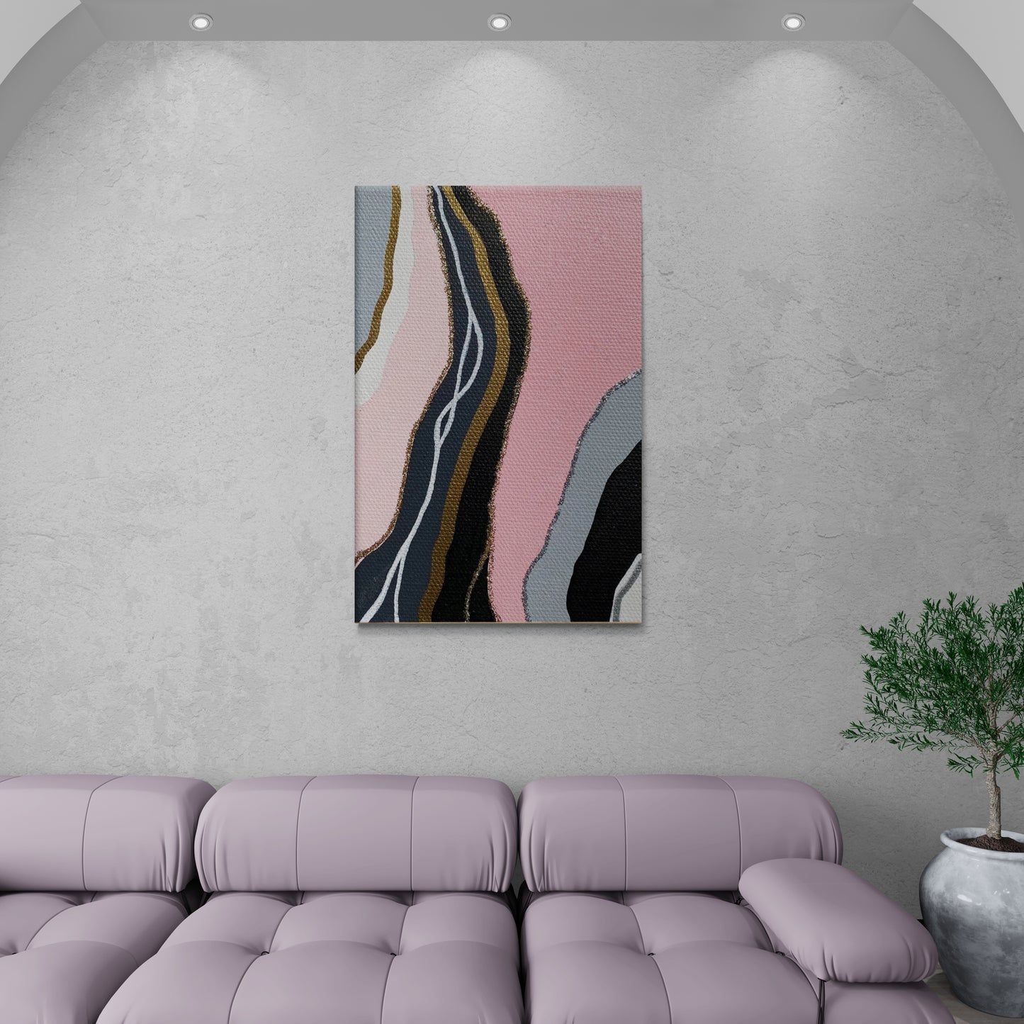 Abstrakter Leinwanddruck, gerahmte rosa und schwarze Wandkunst, große zeitgenössische Wandkunst, Art-Deco-Leinwanddruck, Wohnzimmer-Wandkunst