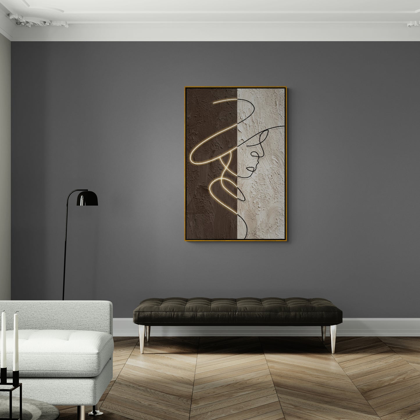 Moderne einzeilige Wandkunst, Frauenportrait auf Leinwand, druckbare gerahmte Wandkunst, stilvoller Leinwanddruck, Geschenk für sie, Wohnzimmer Wandkunst