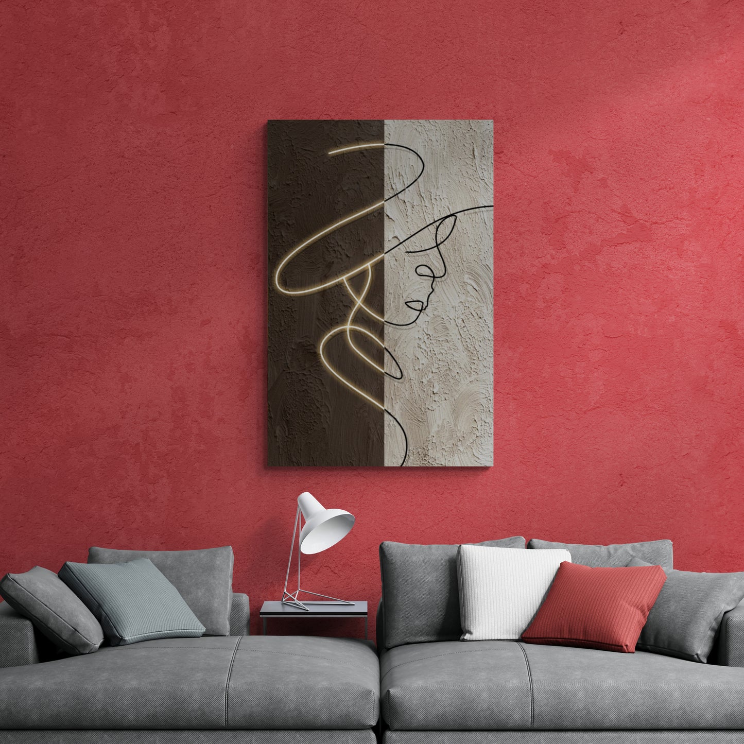 Moderne einzeilige Wandkunst, Frauenportrait auf Leinwand, druckbare gerahmte Wandkunst, stilvoller Leinwanddruck, Geschenk für sie, Wohnzimmer Wandkunst