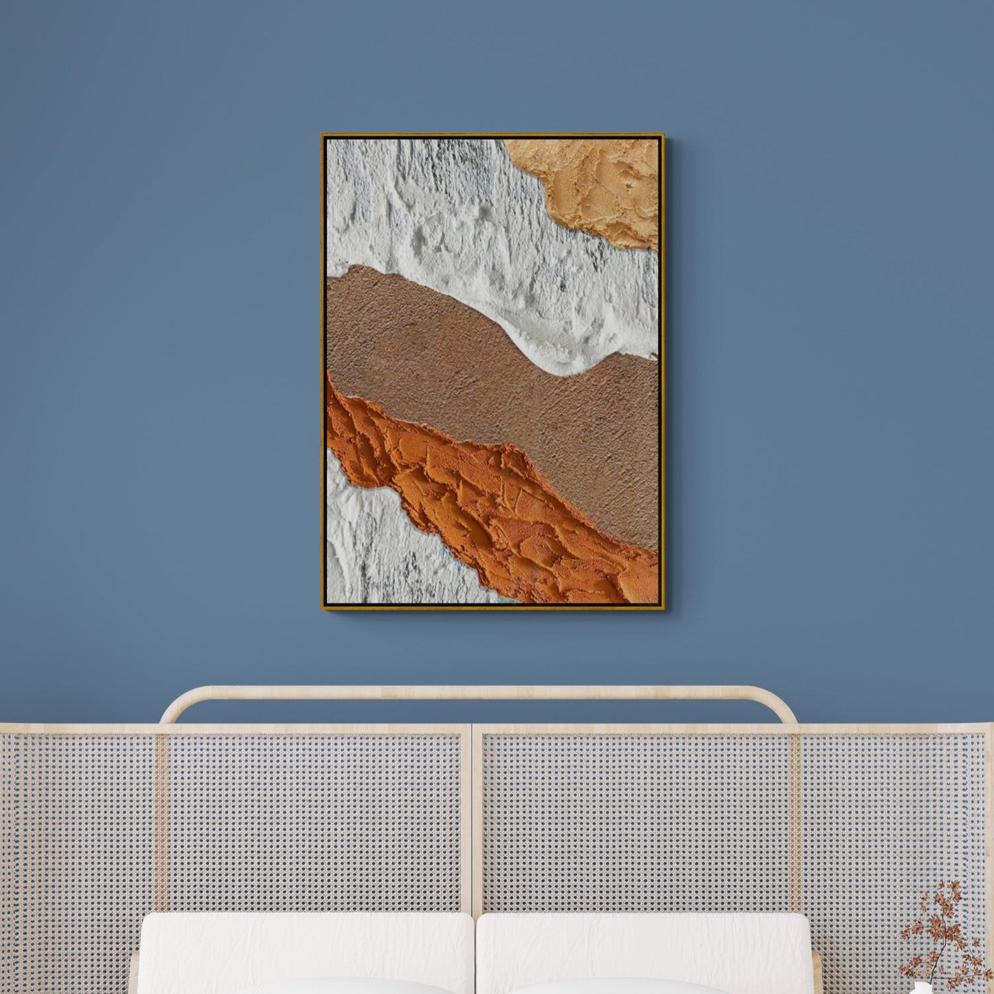 Abstrakte orange Wandkunst, gerahmter Leinwanddruck, zeitgenössische Wandkunst, Kunstwerk über dem Bett, Geburtstagsgeschenk, Wohnzimmerwandkunst