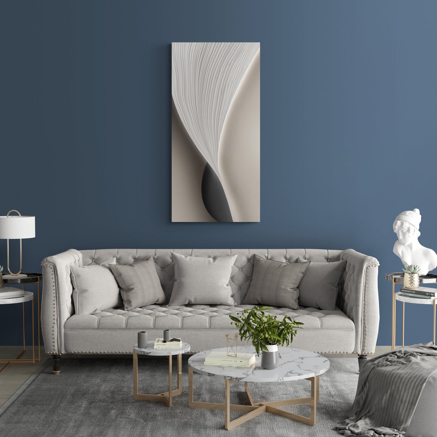 Abstrakte Wandkunst, großer gerahmter Leinwanddruck, grau-weißer Kunstdruck, Geschenk für ihn, moderne Bürowandkunst