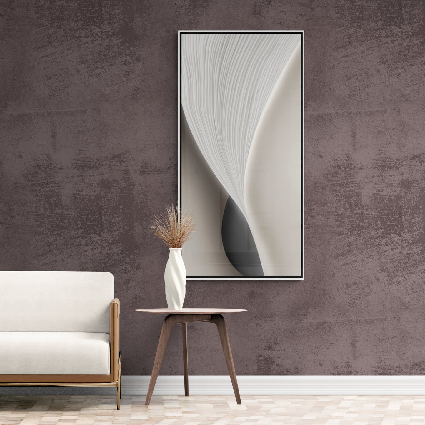 Abstrakte Wandkunst, großer gerahmter Leinwanddruck, grau-weißer Kunstdruck, Geschenk für ihn, moderne Bürowandkunst