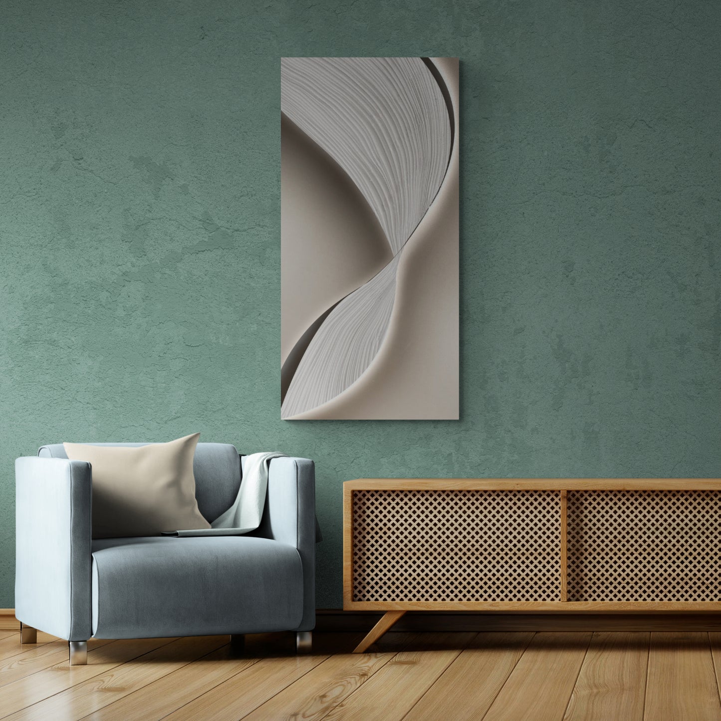 Abstrakte Wellenwandkunst, großer gerahmter Leinwanddruck, grau-weißer Kunstdruck, Geschenk für ihn, moderne Bürowandkunst