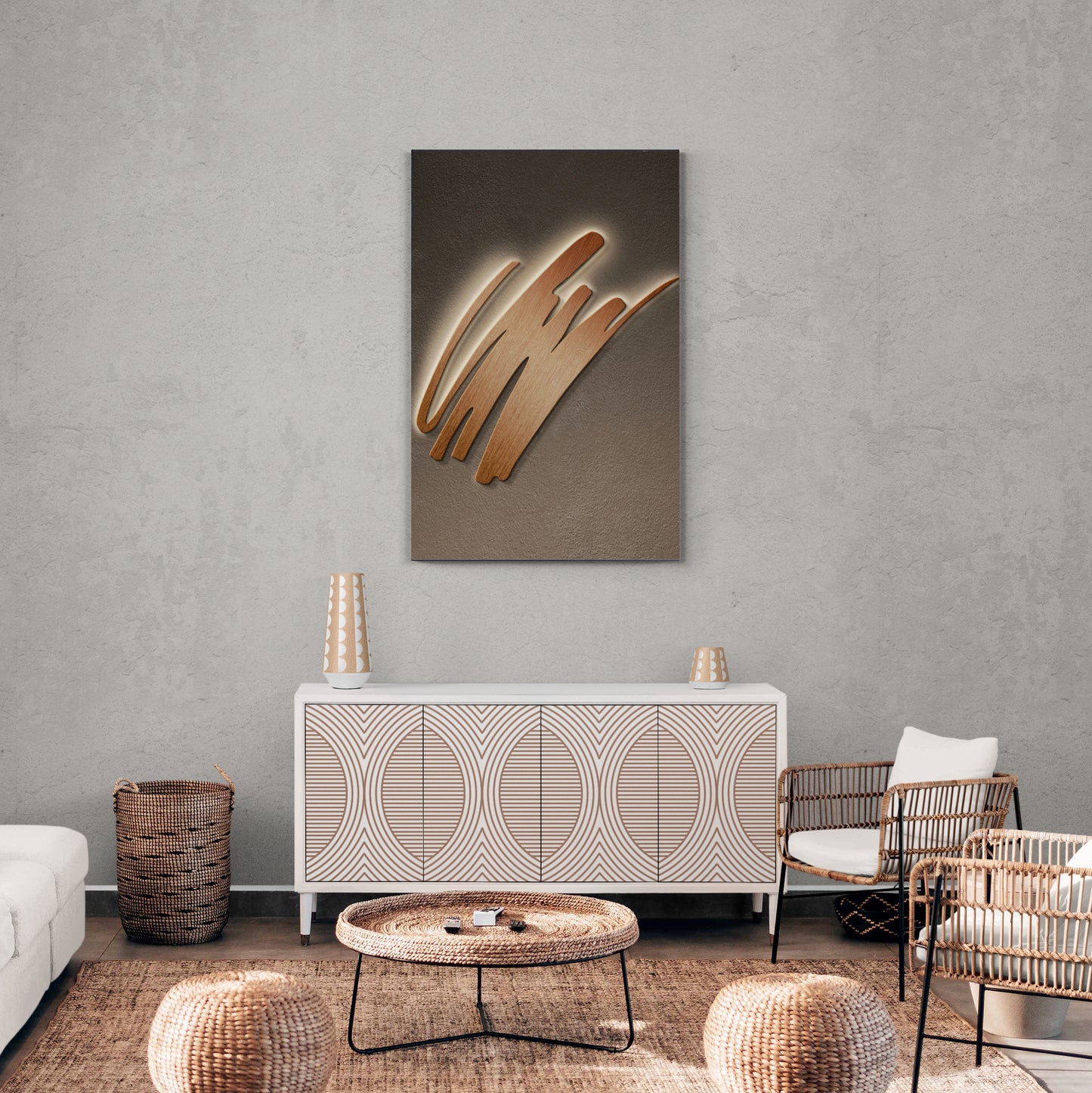 Abstrakte Wandkunst mit 3D-Effekt, großer Kunstdruck in Grau und Braun, Wanddekoration zum Aufhängen, Wandkunst über dem Bett, Geschenk für den Chef