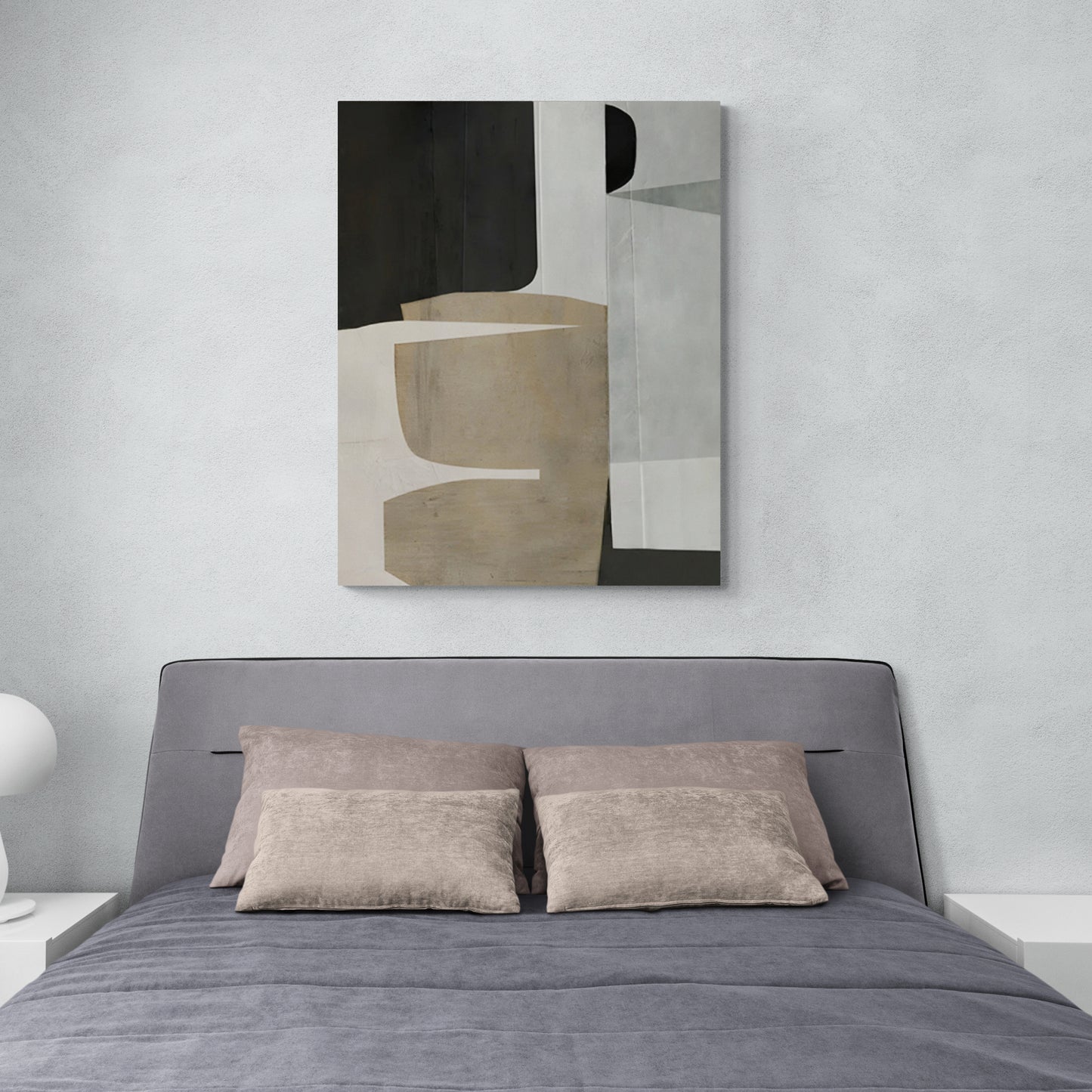 Geometrische Wandkunst, abstrakter Leinwanddruck, gerahmtes zeitgenössisches Kunstwerk, großes Wanddekor, Wandkunst über dem Bett, Wandkunst im Wohnzimmer
