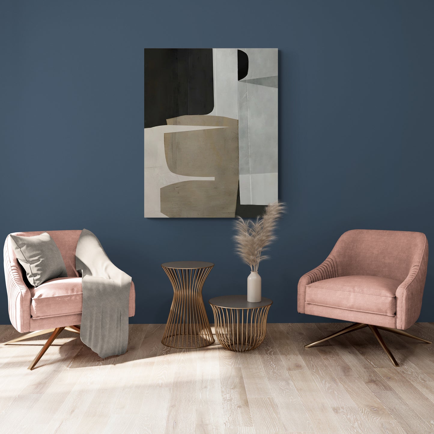 Geometrische Wandkunst, abstrakter Leinwanddruck, gerahmtes zeitgenössisches Kunstwerk, großes Wanddekor, Wandkunst über dem Bett, Wandkunst im Wohnzimmer