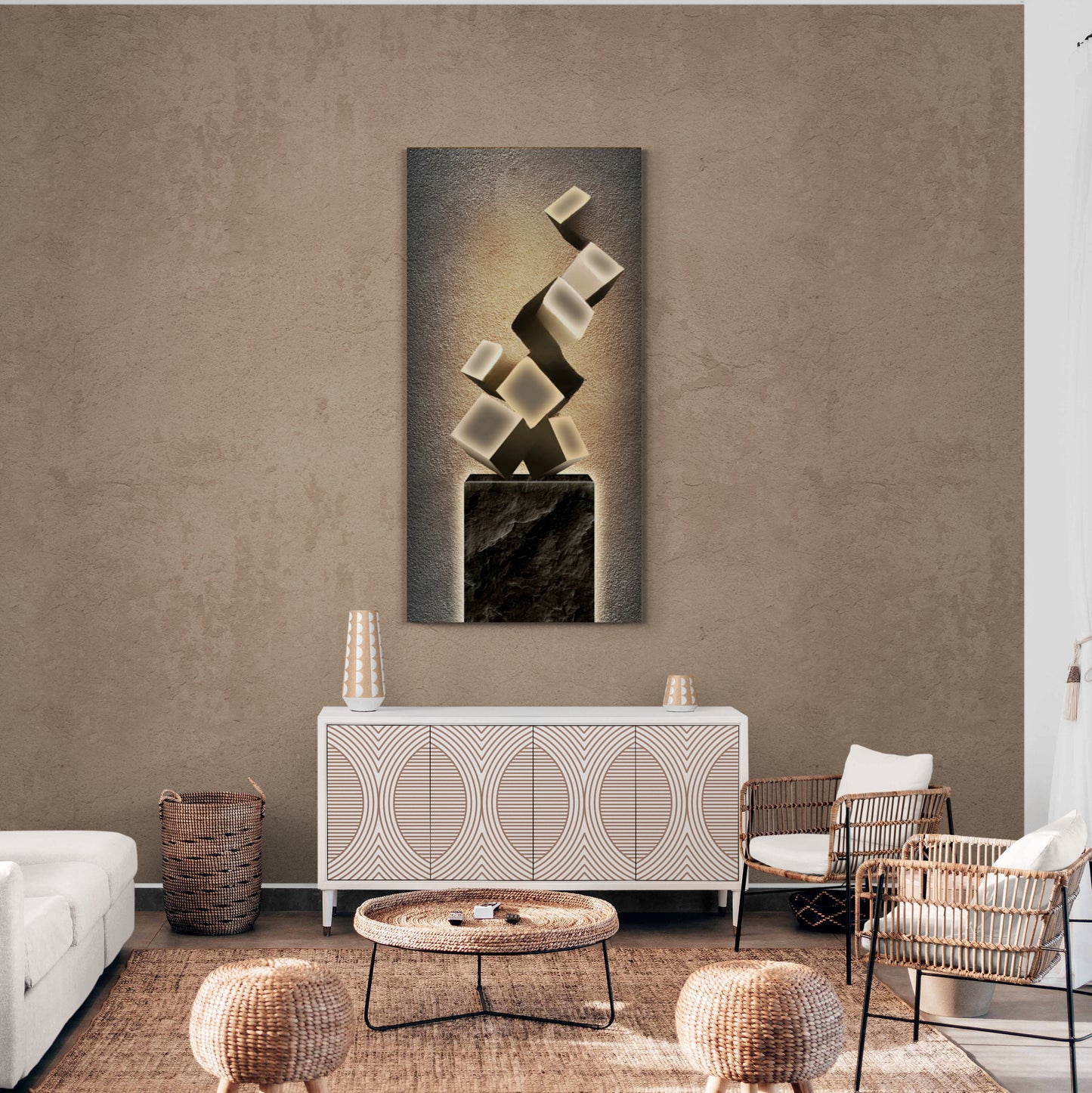 Abstrakte Wandkunst, geometrischer Kunstdruck, moderner gerahmter Leinwanddruck, 3D-Wandkunst mit Würfeln, Wohnzimmer-Leinwanddruck, Geschenk für ihn