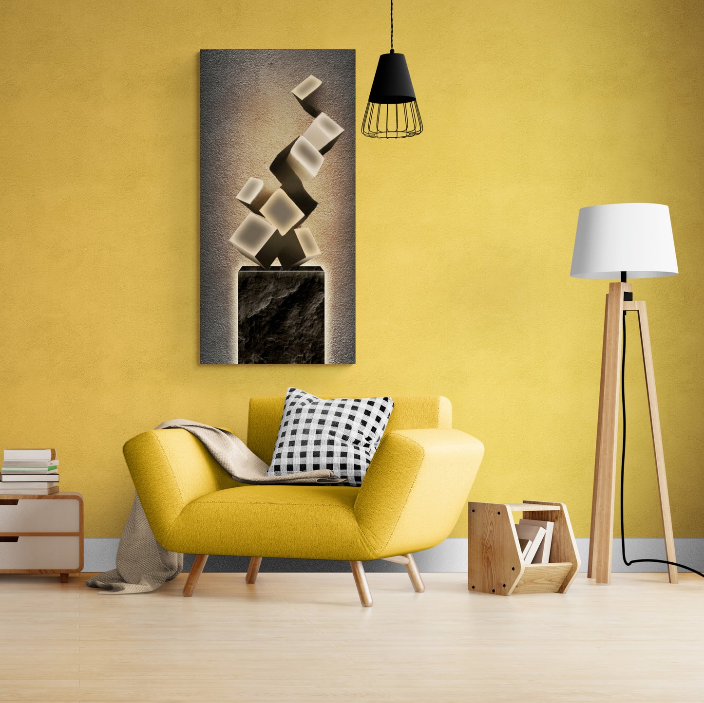 Abstrakte Wandkunst, geometrischer Kunstdruck, moderner gerahmter Leinwanddruck, 3D-Wandkunst mit Würfeln, Wohnzimmer-Leinwanddruck, Geschenk für ihn