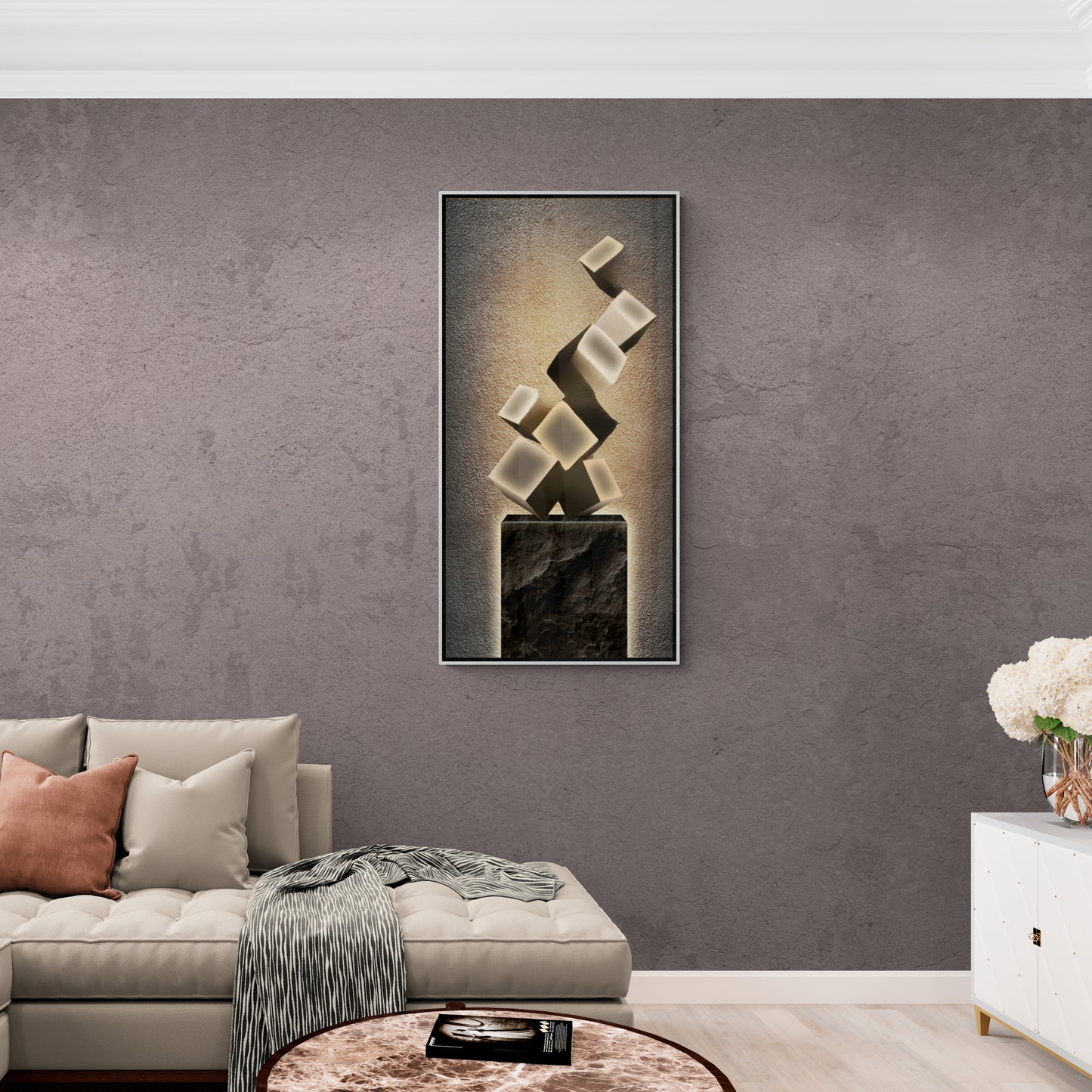 Abstrakte Wandkunst, geometrischer Kunstdruck, moderner gerahmter Leinwanddruck, 3D-Wandkunst mit Würfeln, Wohnzimmer-Leinwanddruck, Geschenk für ihn