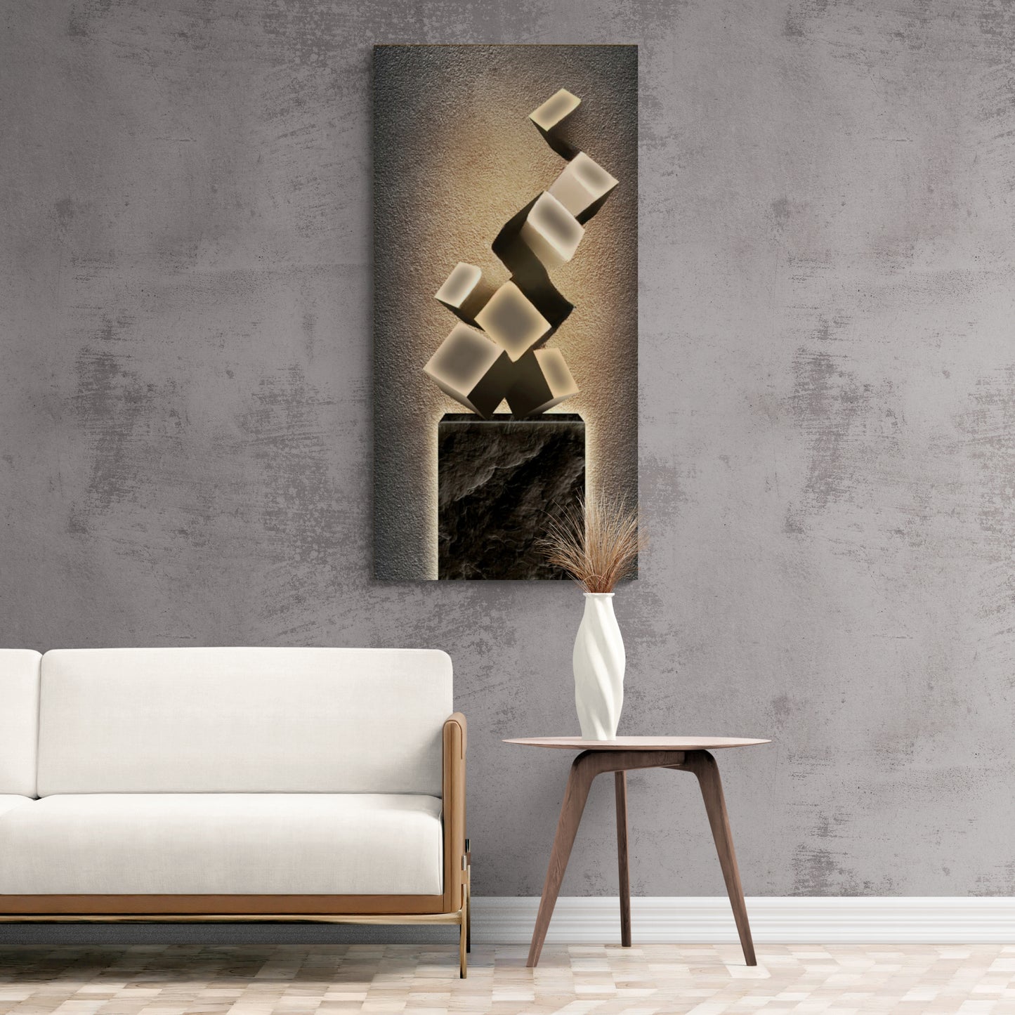 Abstrakte Wandkunst, geometrischer Kunstdruck, moderner gerahmter Leinwanddruck, 3D-Wandkunst mit Würfeln, Wohnzimmer-Leinwanddruck, Geschenk für ihn