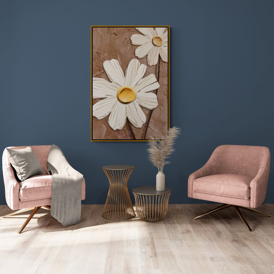 Kamille Wandkunst, Gänseblümchen Leinwanddruck, gerahmtes Blumenbild, weiße Blumen Wandkunst, botanischer Leinwanddruck, Geschenk für Frau, Schlafzimmer Wandkunst