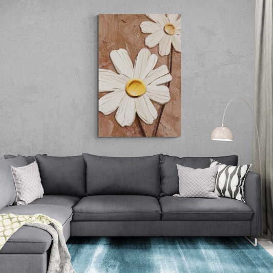 Kamille Wandkunst, Gänseblümchen Leinwanddruck, gerahmtes Blumenbild, weiße Blumen Wandkunst, botanischer Leinwanddruck, Geschenk für Frau, Schlafzimmer Wandkunst