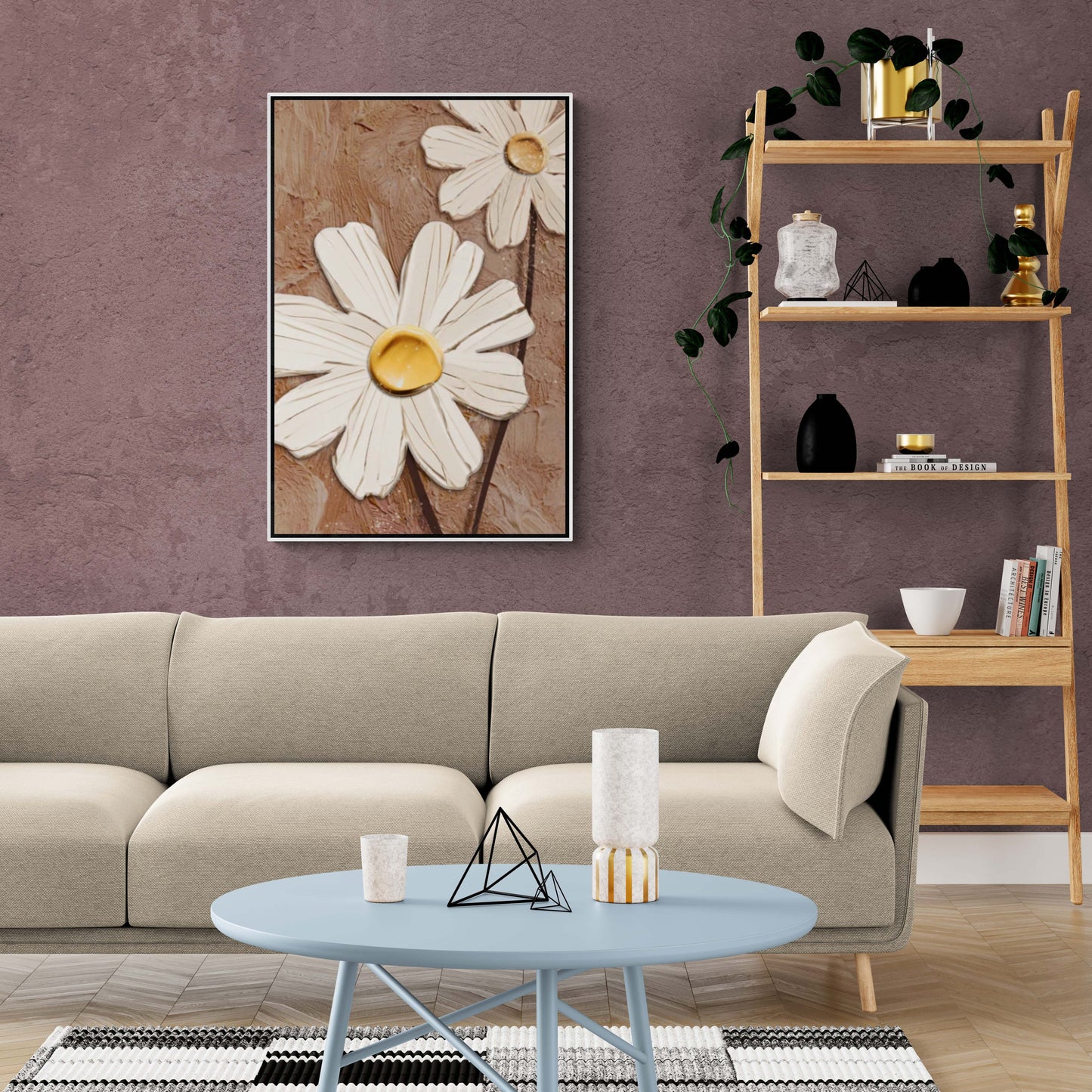 Kamille Wandkunst, Gänseblümchen Leinwanddruck, gerahmtes Blumenbild, weiße Blumen Wandkunst, botanischer Leinwanddruck, Geschenk für Frau, Schlafzimmer Wandkunst