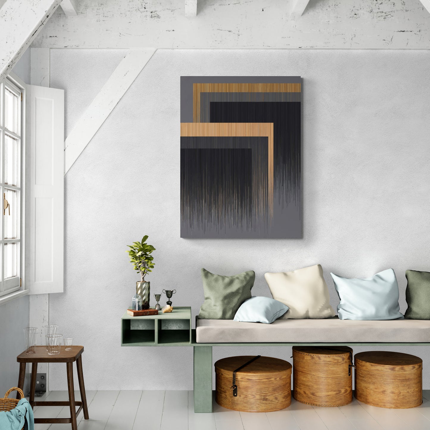 Geometrische Wandkunst, abstrakter gerahmter Kunstdruck, Kunstwerk in schwebendem Aluminiumrahmen, Geschenk für ihn, große Wandkunst, zeitgenössisches Kunstwerk