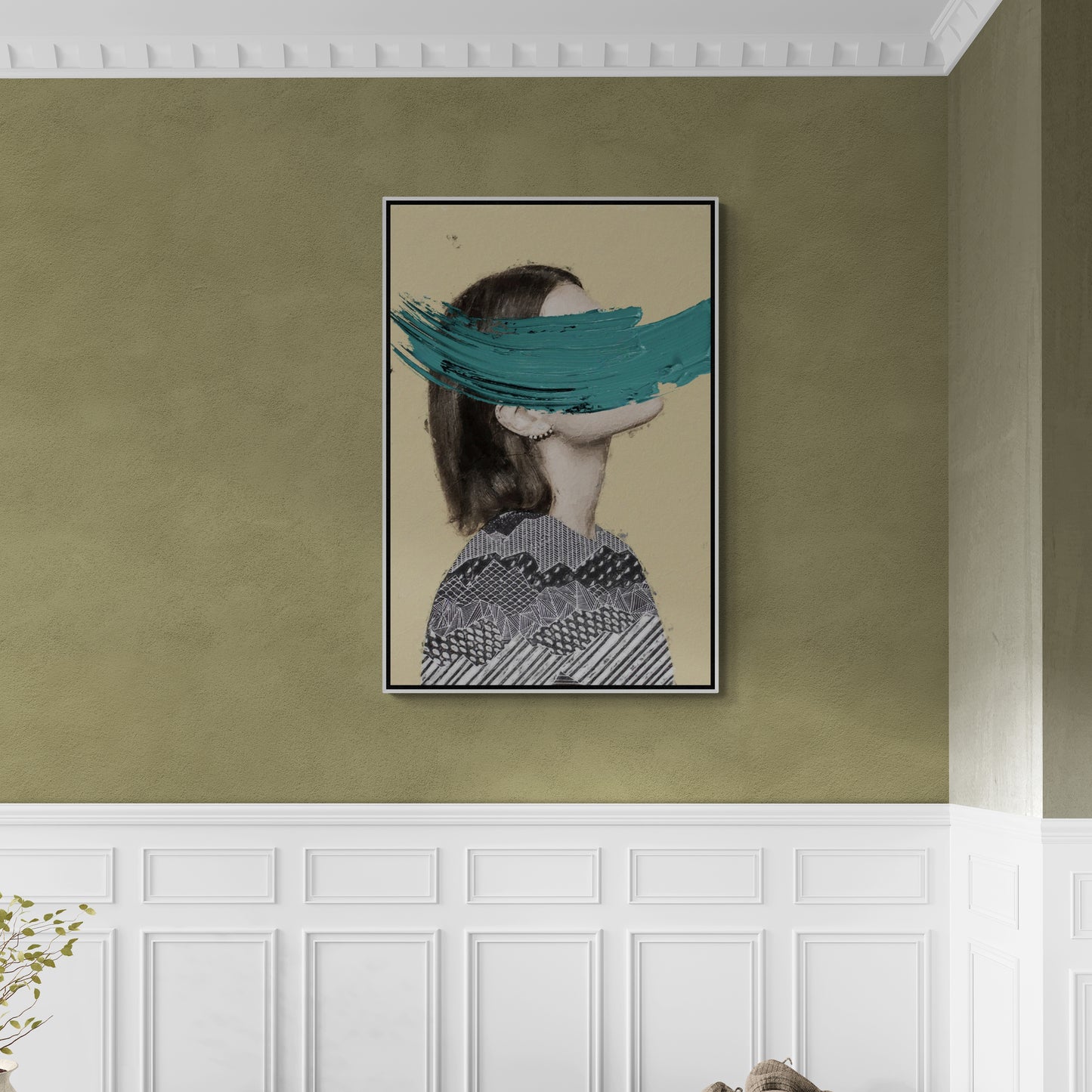 Kunstdruck Frauenportrait, moderne Wandkunst, stylischer gerahmter Leinwanddruck, großes druckbares Kunstwerk, Wandkunst über dem Bett, Geschenk für Frau