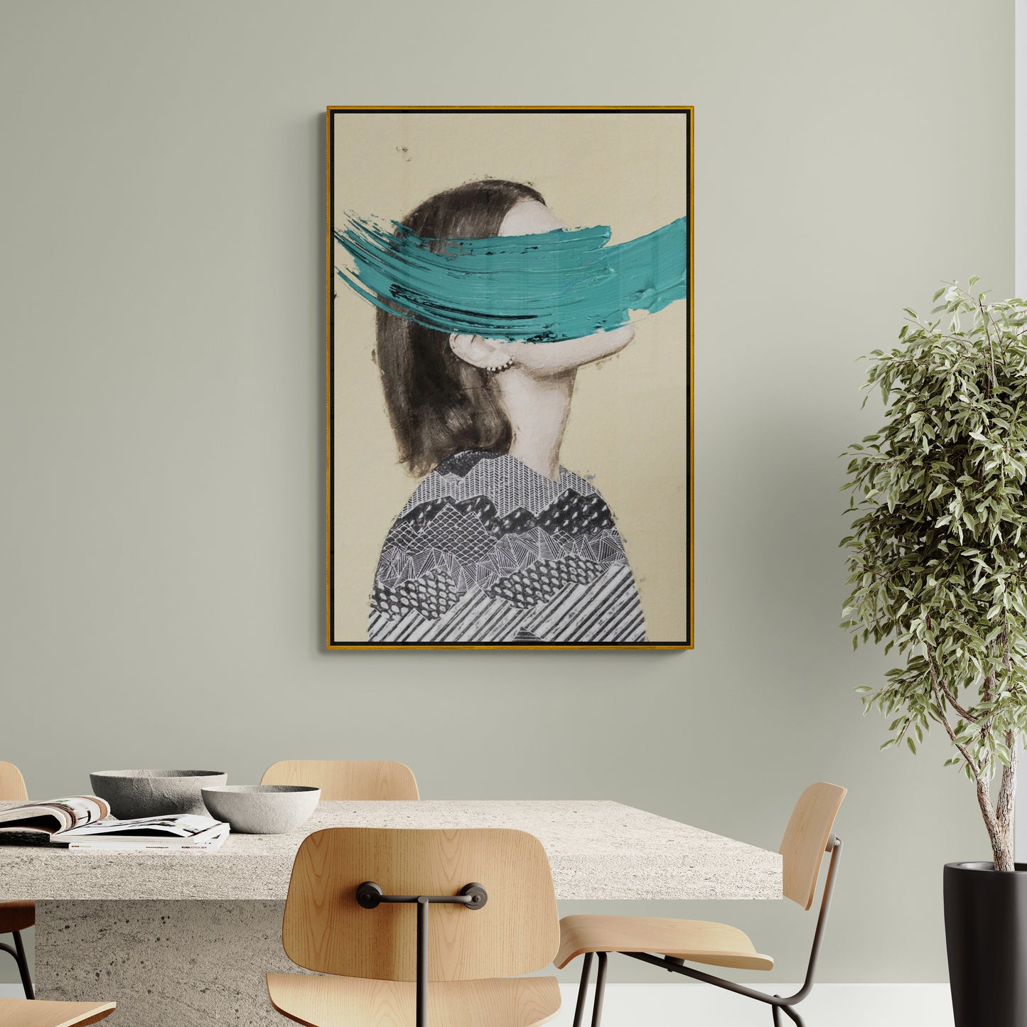 Kunstdruck Frauenportrait, moderne Wandkunst, stylischer gerahmter Leinwanddruck, großes druckbares Kunstwerk, Wandkunst über dem Bett, Geschenk für Frau