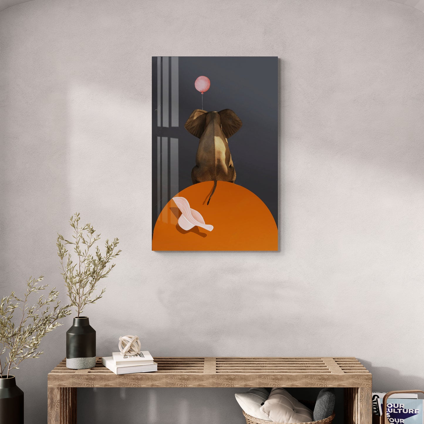 Elefanten-Wandkunst, Tier-Leinwanddruck, moderner Kunstdruck, stilvolle gerahmte Wandkunst, niedliche Wandkunst, druckbares Kunstwerk in Grau und Orange, Wandkunst fürs Kinderzimmer, Kunstdruck fürs Kinderzimmer, Geburtstagsgeschenk