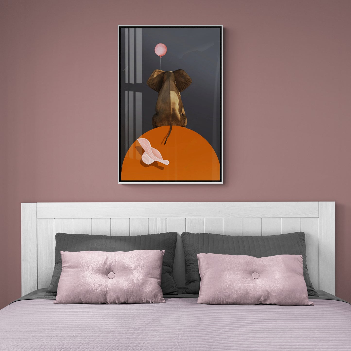 Elefanten-Wandkunst, Tier-Leinwanddruck, moderner Kunstdruck, stilvolle gerahmte Wandkunst, niedliche Wandkunst, druckbares Kunstwerk in Grau und Orange, Wandkunst fürs Kinderzimmer, Kunstdruck fürs Kinderzimmer, Geburtstagsgeschenk