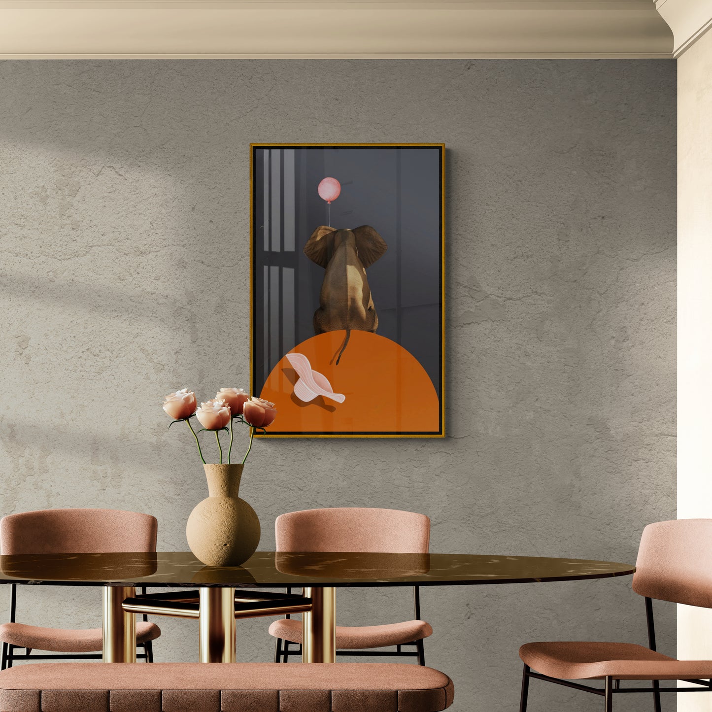 Elefanten-Wandkunst, Tier-Leinwanddruck, moderner Kunstdruck, stilvolle gerahmte Wandkunst, niedliche Wandkunst, druckbares Kunstwerk in Grau und Orange, Wandkunst fürs Kinderzimmer, Kunstdruck fürs Kinderzimmer, Geburtstagsgeschenk