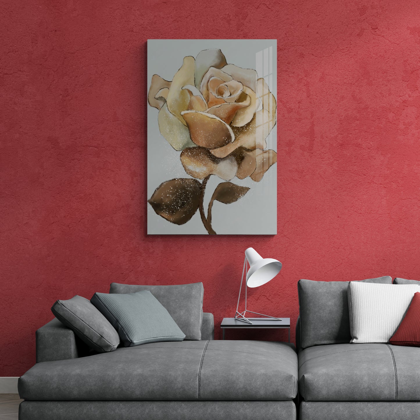 Gerahmte florale Wandkunst, großer Blumen-Leinwanddruck, botanischer Kunstdruck für Wohnzimmer, große Wandkunst mit Rose, druckbare Wandkunst als Geschenk