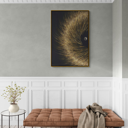 Abstraktes Sonnensystem Wandkunst, gerahmter gold-schwarzer Kunstdruck, gerahmter zeitgenössischer Leinwanddruck, moderne Wandkunst, Schlafzimmerkunst, Geschenk für den Chef