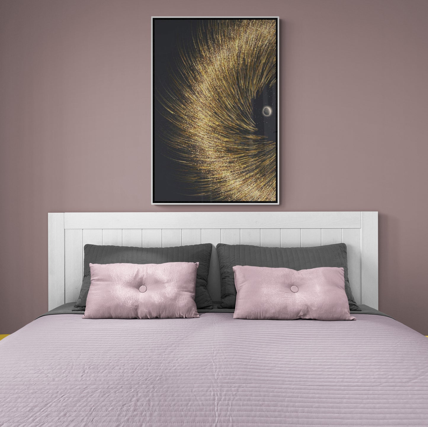 Abstraktes Sonnensystem Wandkunst, gerahmter gold-schwarzer Kunstdruck, gerahmter zeitgenössischer Leinwanddruck, moderne Wandkunst, Schlafzimmerkunst, Geschenk für den Chef