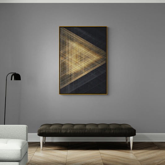 Dreieckige Wandkunst, abstrakter schwarz-goldener Leinwanddruck, großer moderner Kunstdruck, konzeptuelle Wandkunst, gerahmte Wandkunst für Wohnzimmer, Geschenk-Wandkunst