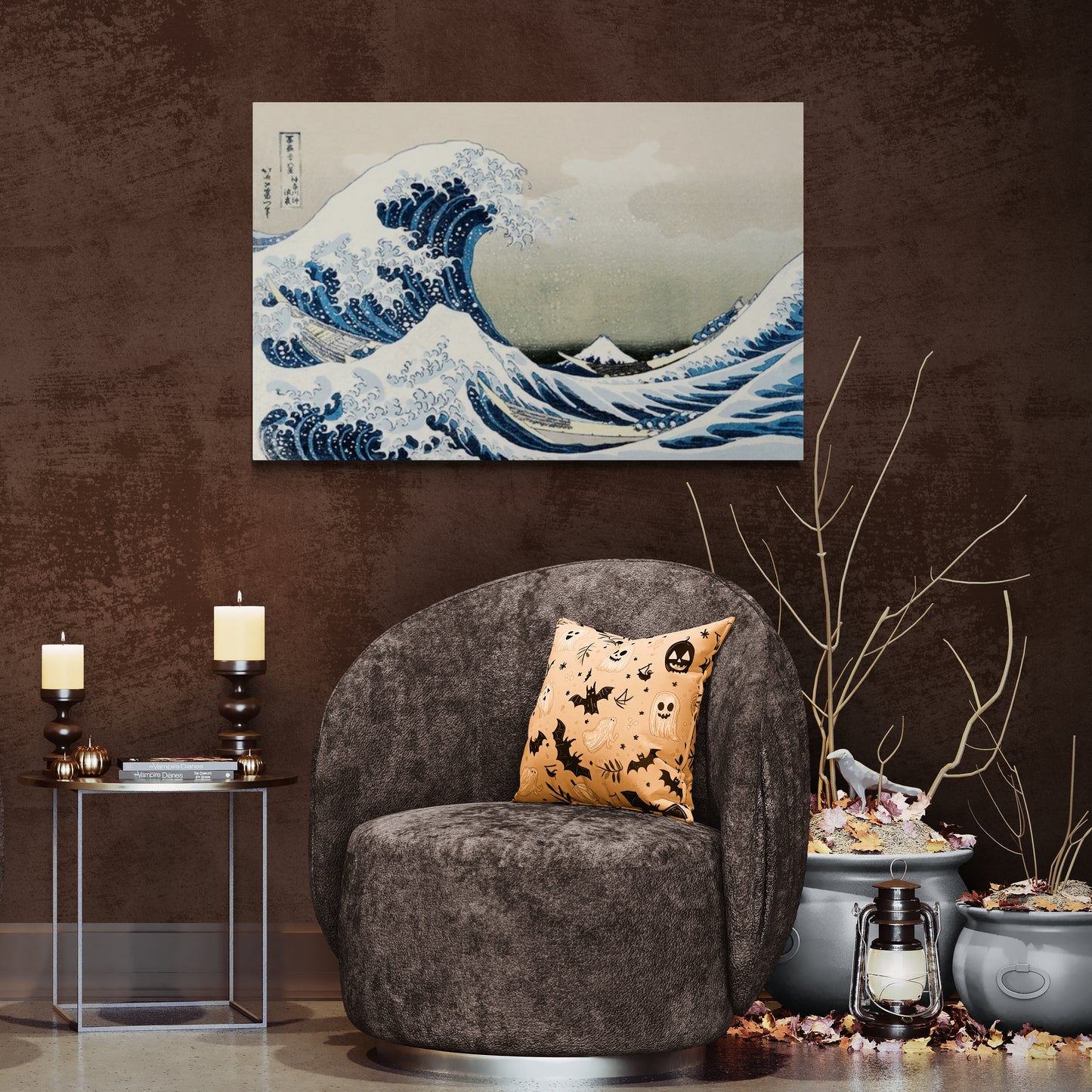 Chinoiserie Wandkunst, gerahmtes maritimes Kunstwerk, orientalischer Wellen-Leinwanddruck, Meereslandschaft Wandkunst, großer orientalischer Kunstdruck, Geschenk-Wandkunst