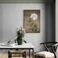 Wandkunst mit Pflanzen und Vögeln, botanischer Leinwanddruck, orientalische Wandkunst, Chinoiserie-Kunstwerk fürs Wohnzimmer, Wandkunst mit Mondbild, Wandkunst als Geschenk