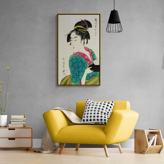 Chinoiserie Wandkunst, Chinesische Frau Wandkunst, gerahmter Leinwanddruck im orientalischen Stil, Geisha Wandkunst druckbares Kunstwerk mit Hieroglifos, Geschenk Wandkunst