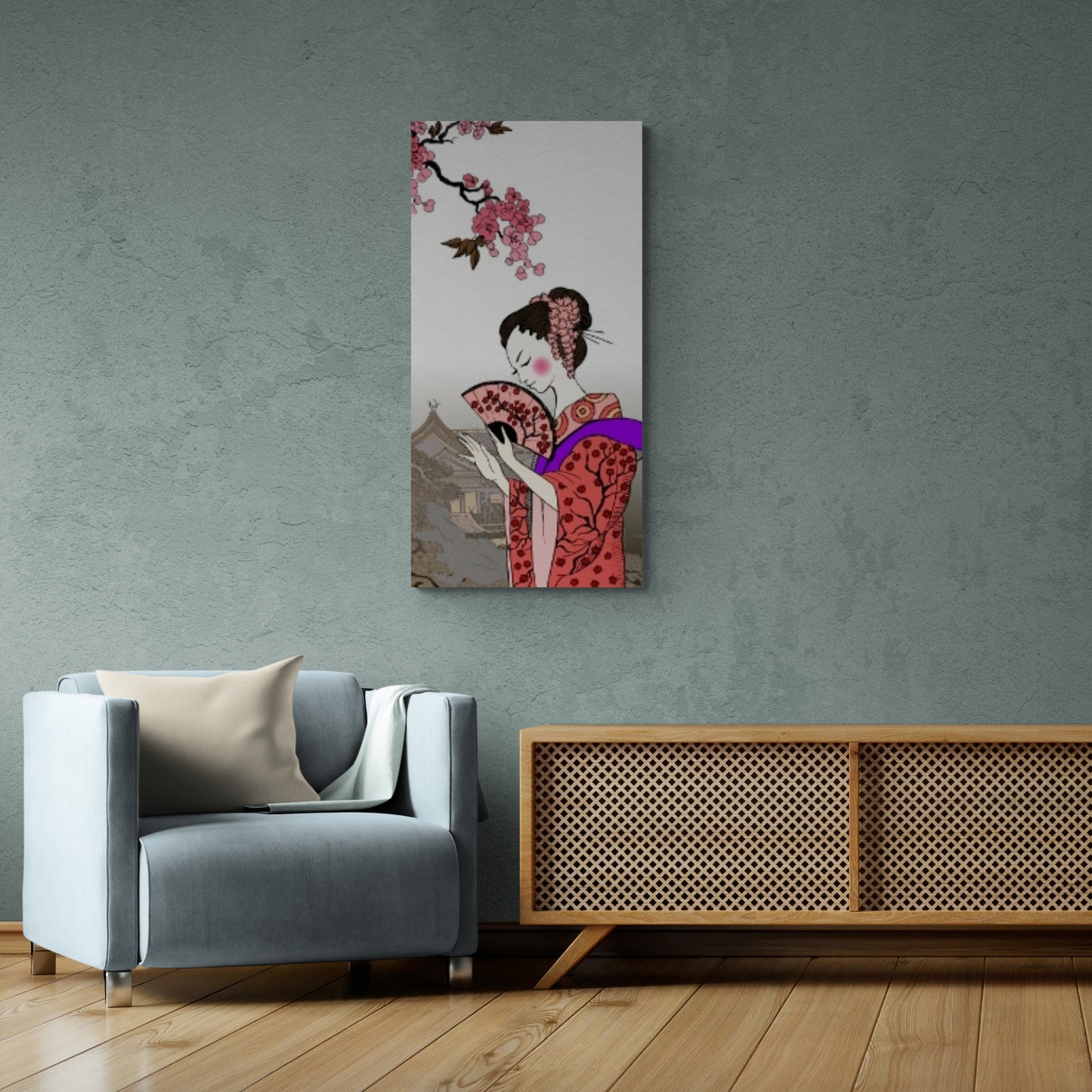 Chinoiserie Wandkunst, Japan Frau Kunstwerk, Geisha Wandkunst, gerahmte Japandi Wandkunst, Menschen Leinwanddruck, orientalische Wandkunst