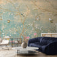 Chinoiserie-Tapete, große Tapete mit Vögeln und Bäumen, asiatisches botanisches Wandbild, abnehmbare Akzenttapete, selbstklebende Tapete, abziehbares und aufklebbares Wandbild aus Leinwand