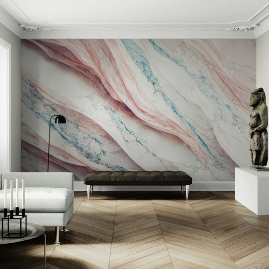 Extra große abstrakte Tapete für Wohnzimmer, Schlafzimmer, Büro, blaues, rosa und weißes Wandbild, abnehmbare Tapete mit 3D-Effekt