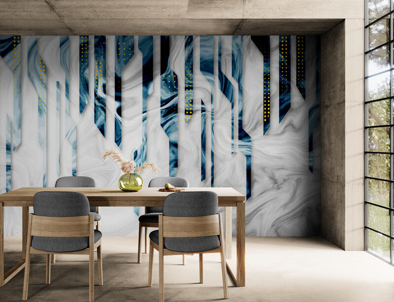 Abstraktes Wandbild, akzentuierte blau-weiße Tapete, selbstklebende Wandverkleidung für Wohnzimmer, Abzieh- und Klebetapete