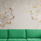 Extra große Blumentapete, weiß-goldenes Wandbild, Luxustapete mit Blumen, selbstklebendes Wandbild für Schlafzimmer