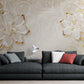 Extra große Blumentapete, weiß-goldenes Wandbild, Luxustapete mit Blumen, selbstklebendes Wandbild für Schlafzimmer