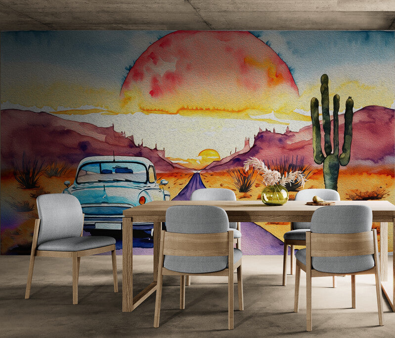 Landschaftstapete, extra großes Naturwandbild, Tapete mit Auto, Tapete mit Straße, abnehmbare Tapete, Abzieh- und Klebetapete